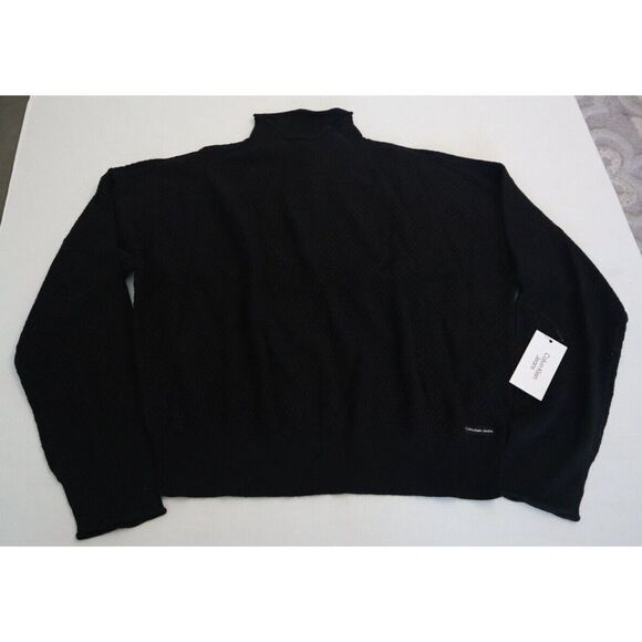 Calvin Klein Jeans CJ1R0661 Women's Sz M Black Honeycomb Funnel-Neck Sweater $60 - Picture 1 of 10
